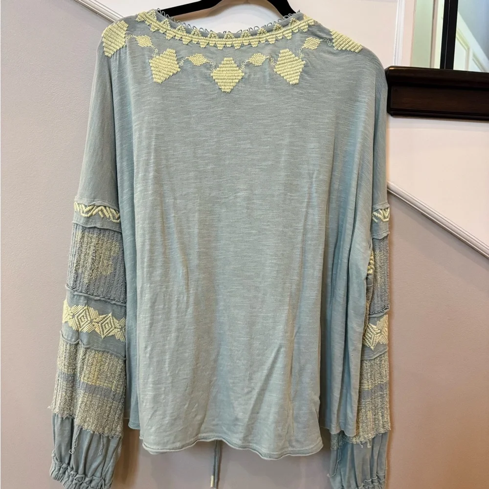 Free People Boho Blue Shirt with Matcha Green Accents - Picture 6 of 6